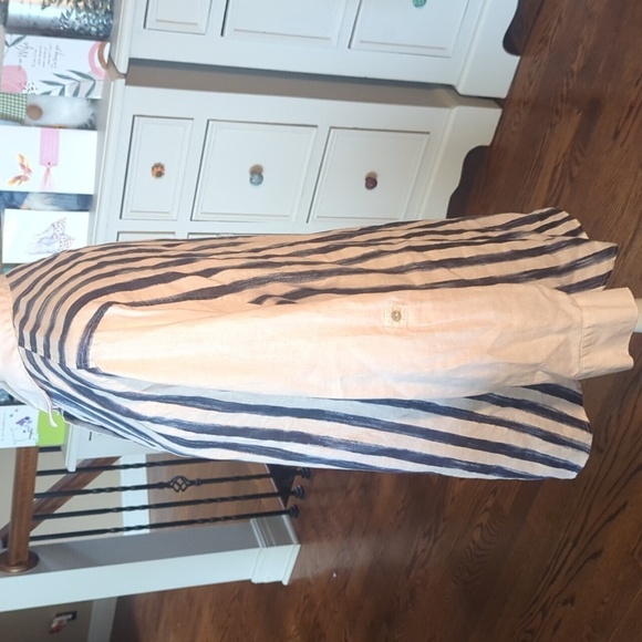 White /Purple 100% Linen Stripes And Floral Print Button Down Tunic Shirt Sz 16 - Picture 6 of 10